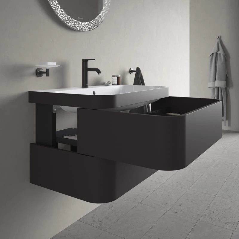 Duravit Happy D.2 Plus alsószekrény C-Bonded mosdóval, 775x490 mm, szifonnal, 2 fiókos, grafit super matt