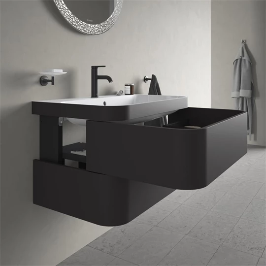 Duravit Happy D.2 Plus alsószekrény C-Bonded mosdóval, 775x490 mm, szifonnal, 2 fiókos, grafit super matt