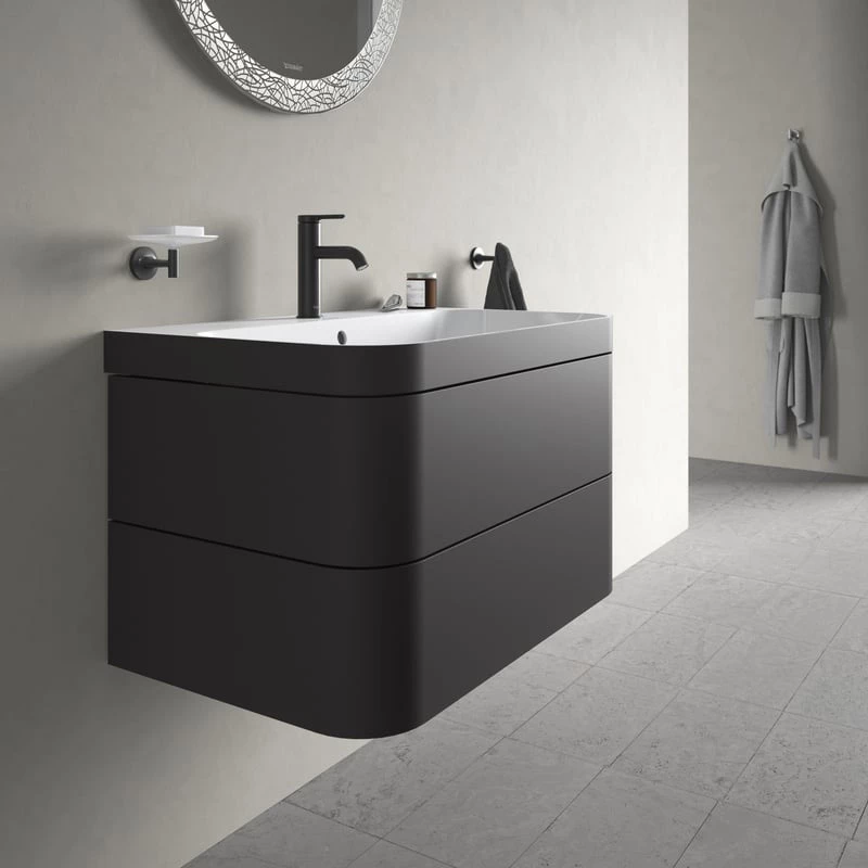 Duravit Happy D.2 Plus alsószekrény C-Bonded mosdóval, 775x490 mm, szifonnal, 2 fiókos, grafit super matt