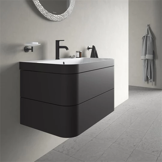 Duravit Happy D.2 Plus alsószekrény C-Bonded mosdóval, 775x490 mm, szifonnal, 2 fiókos, grafit super matt