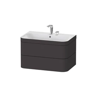Duravit Happy D.2 Plus alsószekrény C-Bonded mosdóval, 775x490 mm, szifonnal, 2 fiókos, grafit super matt