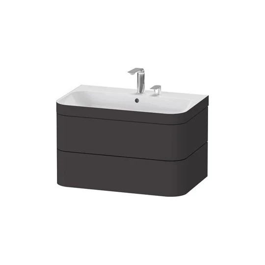 Duravit Happy D.2 Plus alsószekrény C-Bonded mosdóval, 775x490 mm, szifonnal, 2 fiókos, grafit super matt