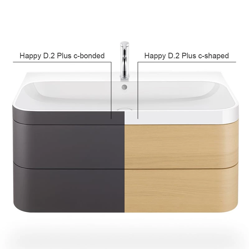 Duravit Happy D.2 Plus alsószekrény C-Bonded mosdóval, 775x490 mm, szifonnal, 2 fiókos, mediterrán tölgy