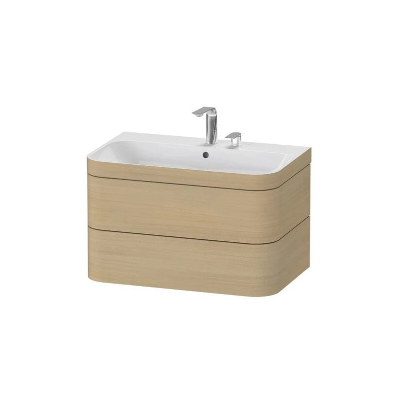 Duravit Happy D.2 Plus alsószekrény C-Bonded mosdóval, 775x490 mm, szifonnal, 2 fiókos, mediterrán tölgy