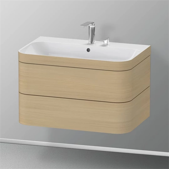 Duravit Happy D.2 Plus alsószekrény C-Bonded mosdóval, 775x490 mm, szifonnal, 2 fiókos, mediterrán tölgy
