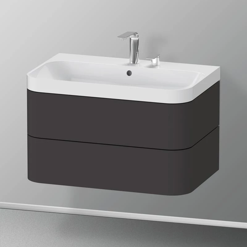 Duravit Happy D.2 Plus bútormosdó 77,5 x 49 cm, 2 csapnyílás, szupermatt grafit, 2 fiók