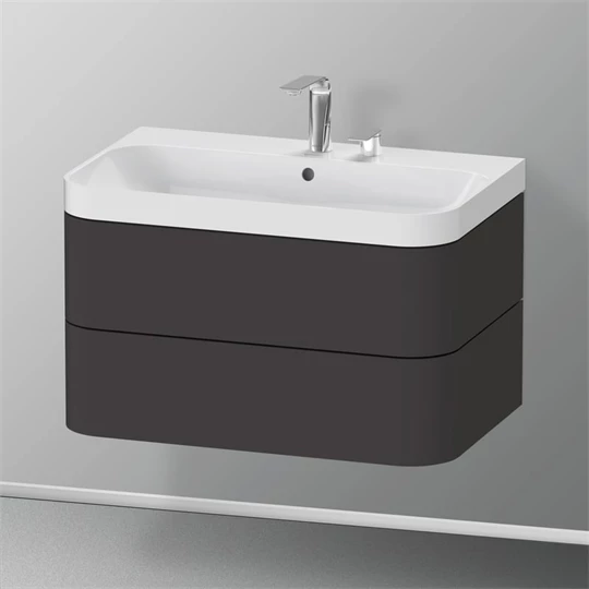 Duravit Happy D.2 Plus bútormosdó 77,5 x 49 cm, 2 csapnyílás, szupermatt grafit, 2 fiók