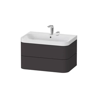 Duravit Happy D.2 Plus bútormosdó 77,5 x 49 cm, 2 csapnyílás, szupermatt grafit, 2 fiók