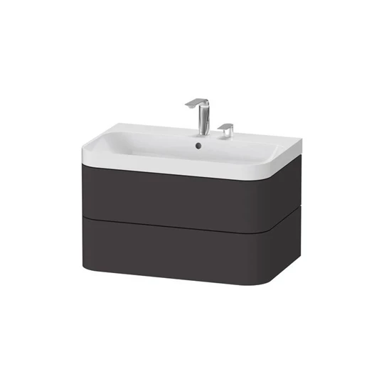 Duravit Happy D.2 Plus bútormosdó 77,5 x 49 cm, 2 csapnyílás, szupermatt grafit, 2 fiók