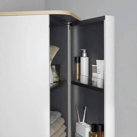 Duravit Happy D.2 Plus fali magasszekrény, zsanér bal oldalon, 400x360x1336 mm, szatén északi fehér, fedlap nélkül