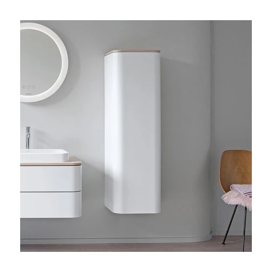 Duravit Happy D.2 Plus fali magasszekrény, zsanér bal oldalon, 400x360x1336 mm, szatén északi fehér, fedlap nélkül