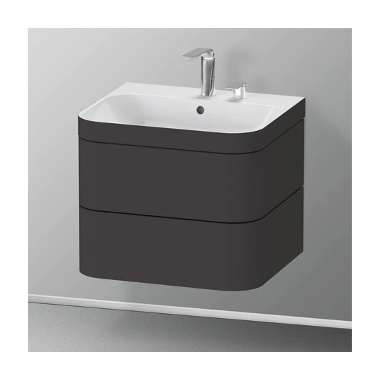 Duravit Happy D.2 Plus falon függő 2 fiókos alsószekrény c-bonded mosdóval 575*490*480mm, kerámia lefolyó szeleppel