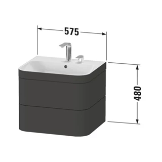 Duravit Happy D.2 Plus falon függő 2 fiókos alsószekrény c-bonded mosdóval 575*490*480mm, kerámia lefolyó szeleppel