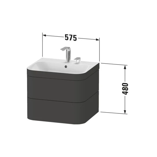 Duravit Happy D.2 Plus falon függő 2 fiókos alsószekrény c-bonded mosdóval 575*490*480mm, kerámia lefolyó szeleppel