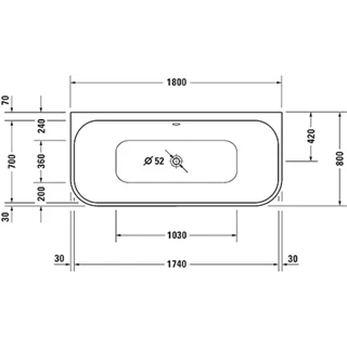 Duravit Happy D.2 Plus kád 1800*800mm téglalap alakú, félszabadonálló, szupermatt grafit