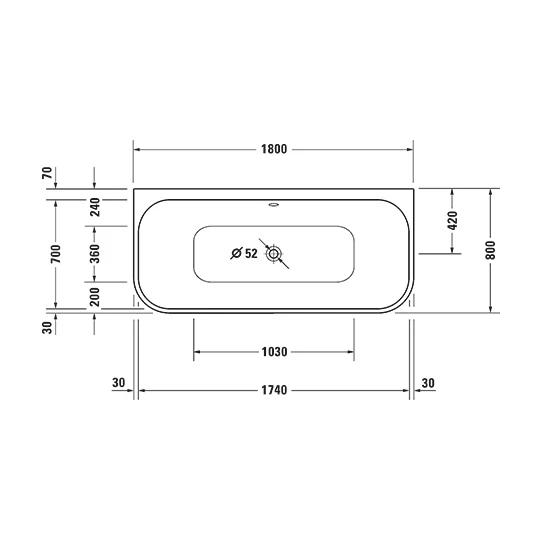 Duravit Happy D.2 Plus kád 1800*800mm téglalap alakú, félszabadonálló, szupermatt grafit