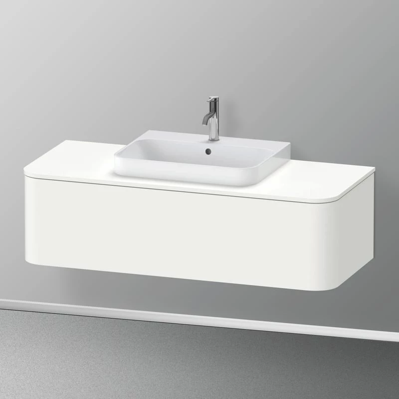 Duravit Happy D.2 Plus mosdópult, 1300x550 mm, mosdó kivágással középen, szatén matt fehér felület