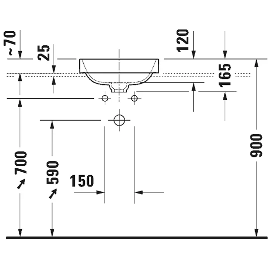 Duravit Happy D.2 Plus ráültethető mosdó 600x400x70/165mm, csaplyuk/túlfolyó nélk, kerámia fedeles lefolyó szelep, fehér