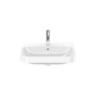 Duravit Happy D.2 Plus ráültethető mosdó, 600x460 mm, csaplyukkal és túlfolyóval, hátul mázas, push-open szelep , fehér