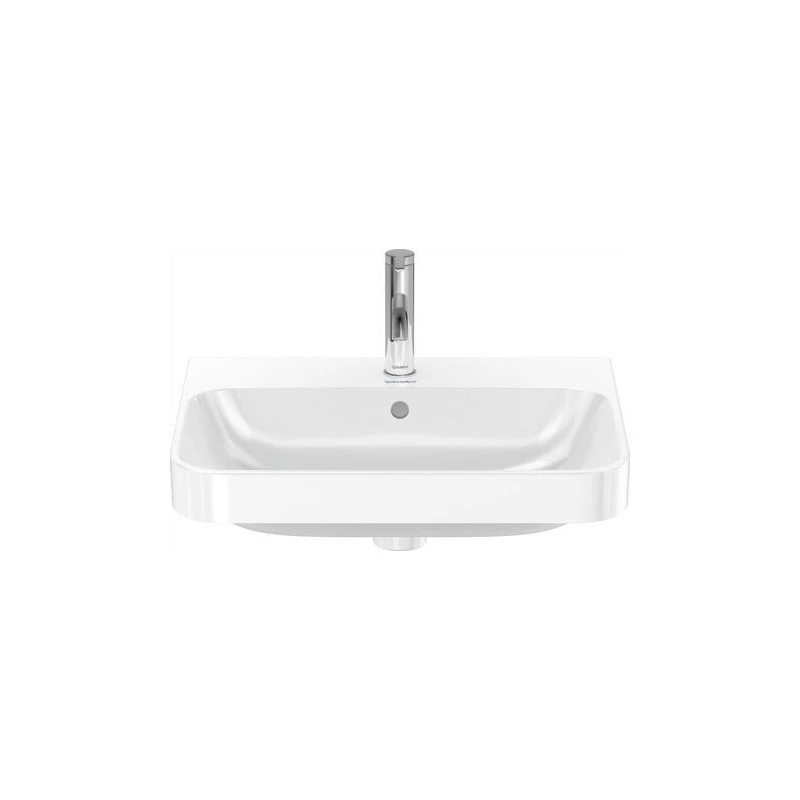 Duravit Happy D.2 Plus ráültethető mosdó, 600x460 mm, csaplyukkal és túlfolyóval, hátul mázas, push-open szelep , fehér