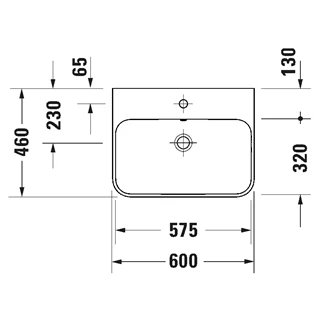 Duravit Happy D.2 Plus ráültethető mosdó, 600x460 mm, csaplyukkal és túlfolyóval, hátul mázas, push-open szelep , fehér