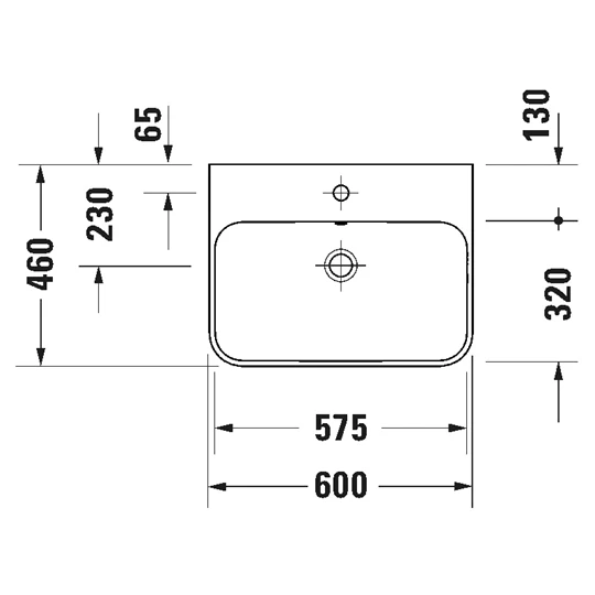 Duravit Happy D.2 Plus ráültethető mosdó, 600x460 mm, csaplyukkal és túlfolyóval, hátul mázas, push-open szelep , fehér
