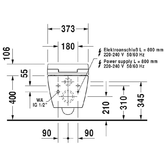 Duravit Sensowash Me By Strack fali WC csésze, mélyöblítésű, Rimless, 370x570 mm, csak Sensowash-hoz