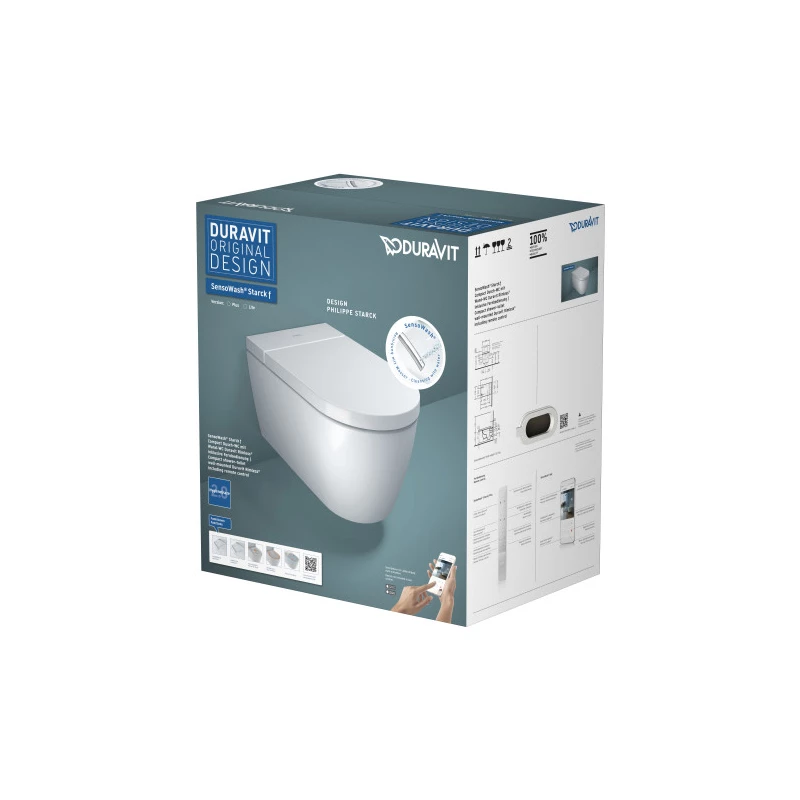 Duravit Sensowash Starck f Plus Compact bidéfunkciós wc, Rimless, mélyöblítésű, 575*378*398mm fehér HygieneGlaze bevonat