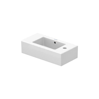 Duravit Vero kézmosó 50x25 cm, bútorral aláépíthető, túlfolyóval, 1 csaplyuk bal oldalon, alul mázas, fehér