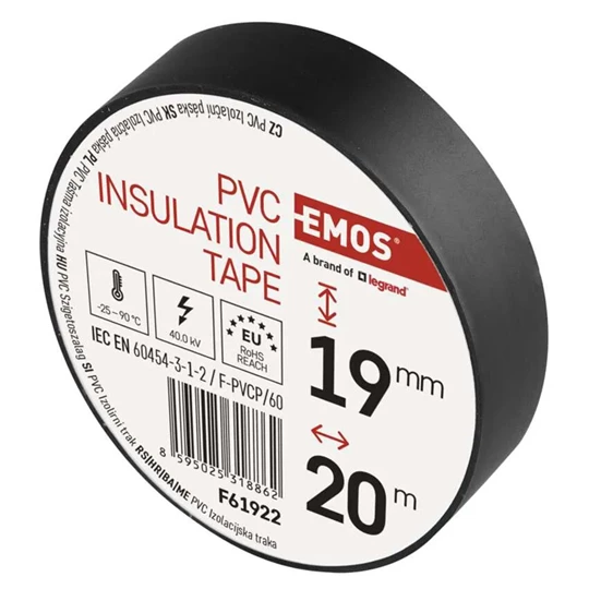 Emos szigetelőszalag PVC 19 mm x 20 fm fekete F61922