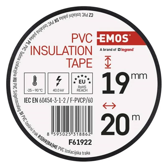Emos szigetelőszalag PVC 19 mm x 20 fm fekete F61922