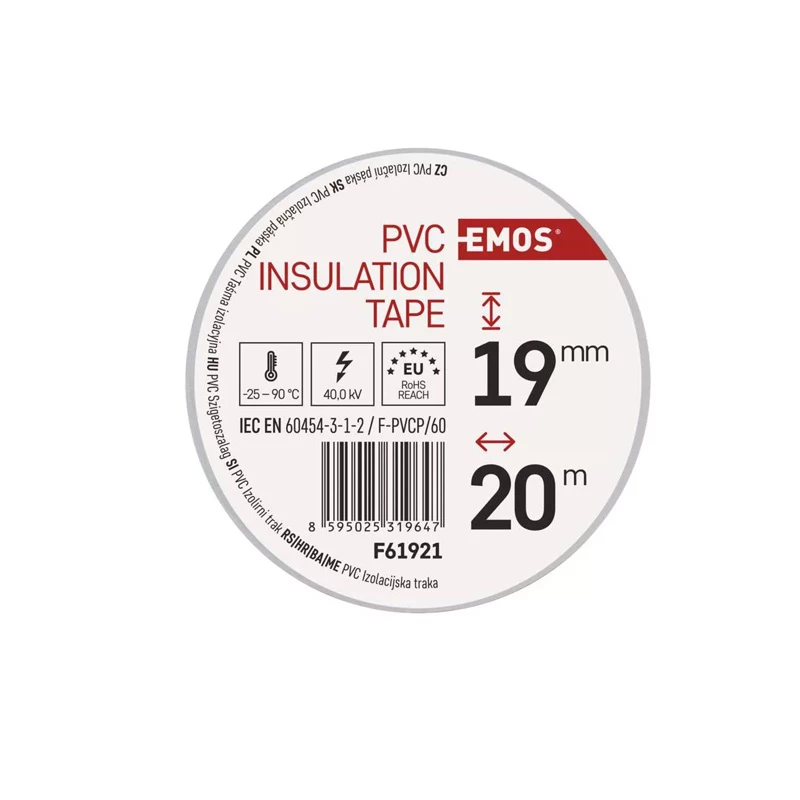 Emos szigetelőszalag PVC 19mm 20fm fehér F61921