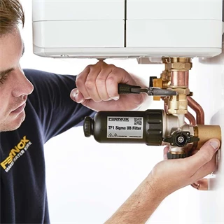 Fernox TF1 Sigma UB Filter 3/4" - fűtésrendszerbe építhető kombinált mágneses iszapleválasztó beépített csappal