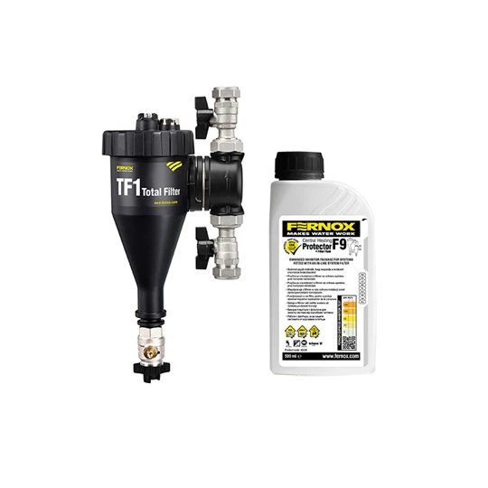 Fernox Total Filter TF1 3/4" mágneses iszapleválasztó + F9 Filter Fluid