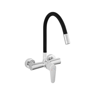 Ferro Algeo fali mosogatócsaptelep felső kifolyós, fekete flexibilis kifolyócsővel, króm