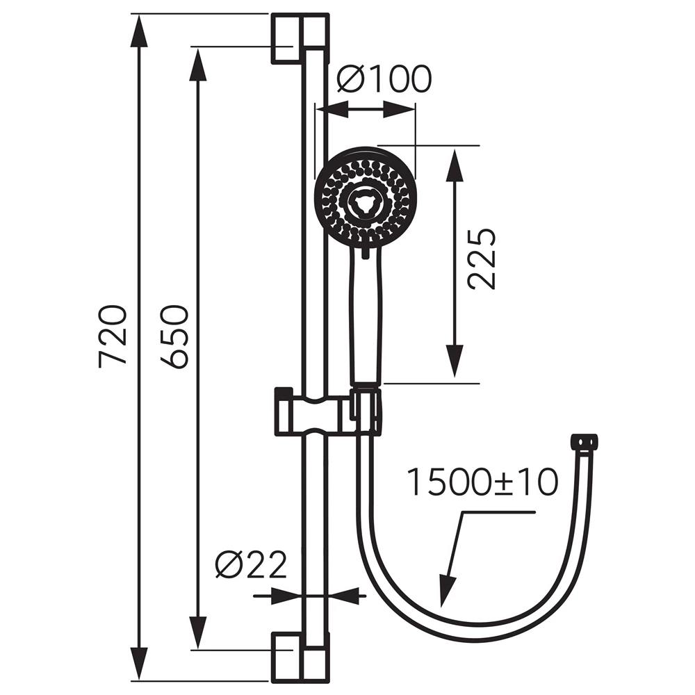 Ferro Horn Black kerek zuhanyszett zuhanyrúddal 72 cm, állítható zuhanytartóval, 3 funkciós, fekete