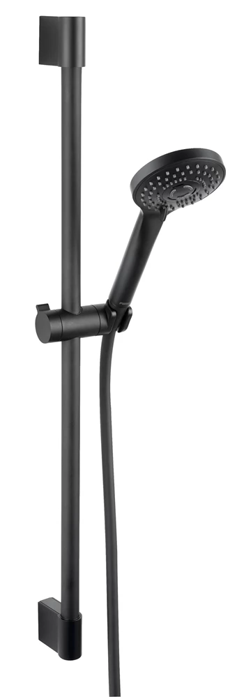 Ferro Horn Black kerek zuhanyszett zuhanyrúddal 72 cm, állítható zuhanytartóval, 3 funkciós, fekete