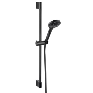 Ferro Horn Black kerek zuhanyszett zuhanyrúddal 72 cm, állítható zuhanytartóval, 3 funkciós, fekete