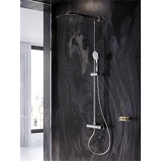 Ferro Trevi Black termosztátos zuhanyrendszer fejzuhannyal és kézizuhannyal, króm