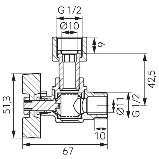 Ferro golyóscsap 1/2" , sarok  KB félhollanderes