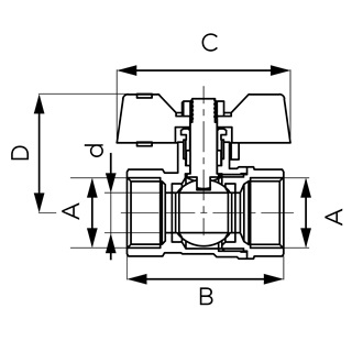 Ferro golyóscsap 3/4" BB, pillangó karral, 20 bar