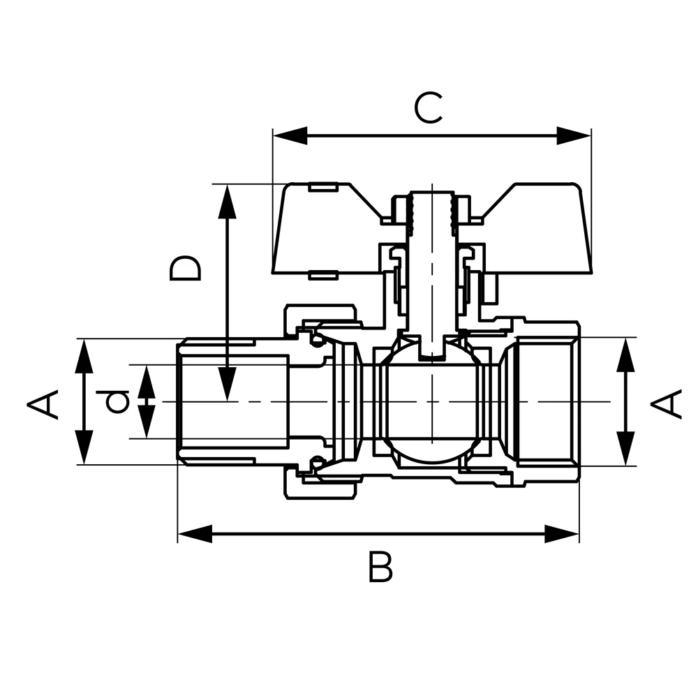Ferro golyóscsap 3/4" KB hollandis, pillangó karral, 20 bar