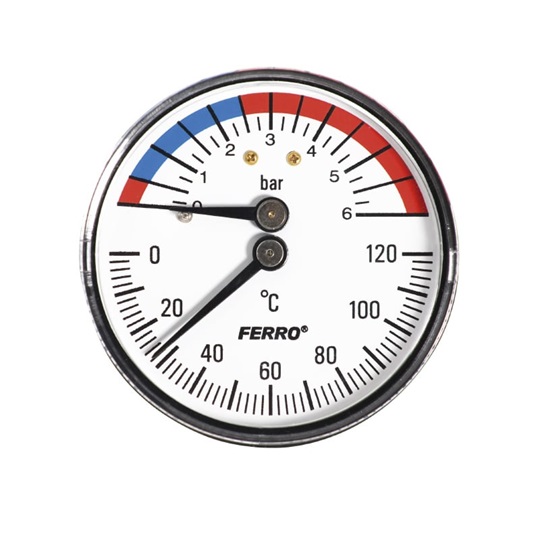 Ferro termomanométer  63mm hátsós 1/2" 0-120°/0-6bar