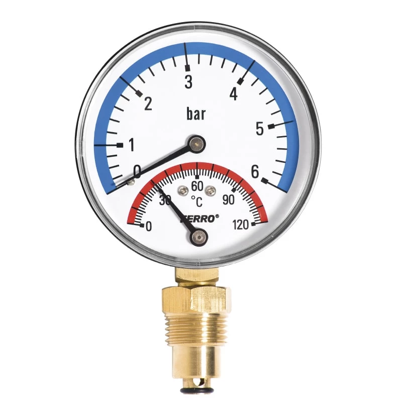Ferro termomanométer  80mm alsós 1/2" 0-120°/0-6bar