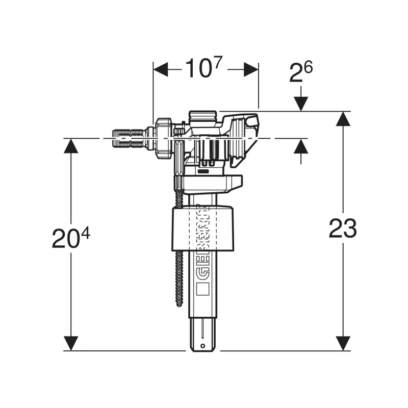 Geberit 383-as típusú töltőszelep, falsík alatti öblítőtartályohoz, 3/8" sárgaréz csatlakozócsonk, réz Z-csatlakozóval