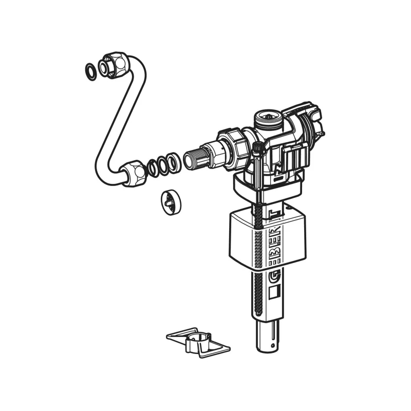 Geberit 383-as típusú töltőszelep, falsík alatti öblítőtartályohoz, 3/8" sárgaréz csatlakozócsonk, réz Z-csatlakozóval