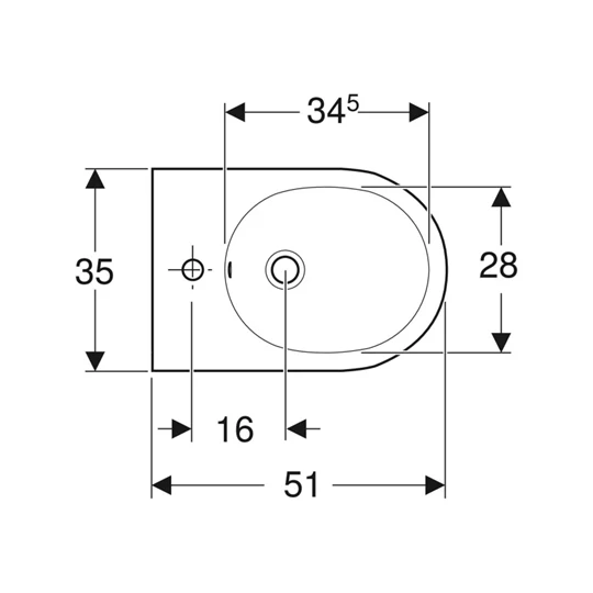 Geberit Acanto fali bidé, zárt forma, 35 cm x 29 cm x 51 cm, túlfolyó látható