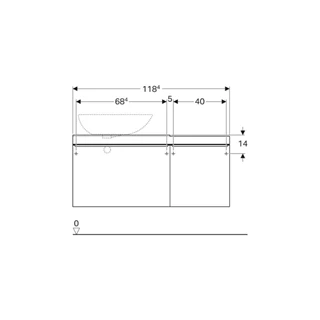 Geberit Citterio alsó szekrény pultra ültethető mosdóhoz, két fiókkal és pakolófelülettel, 118.4x54.3x50.4cm, fürdőszoba