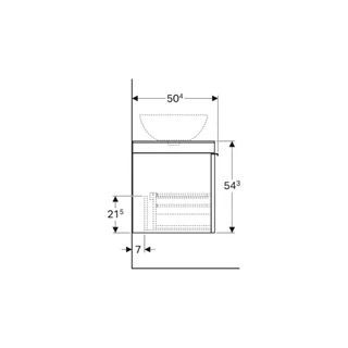 Geberit Citterio alsó szekrény pultra ültethető mosdóhoz, két fiókkal és pakolófelülettel, 118.4x54.3x50.4cm, fürdőszoba