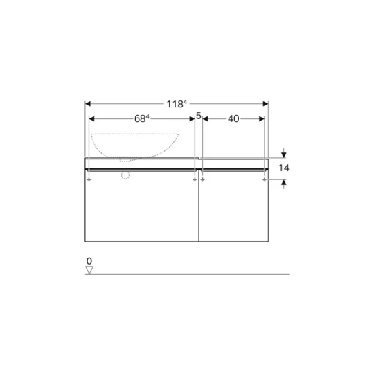 Geberit Citterio alsó szekrény pultra ültethető mosdóhoz, két fiókkal és pakolófelülettel, 118.4x54.3x50.4cm, fürdőszoba